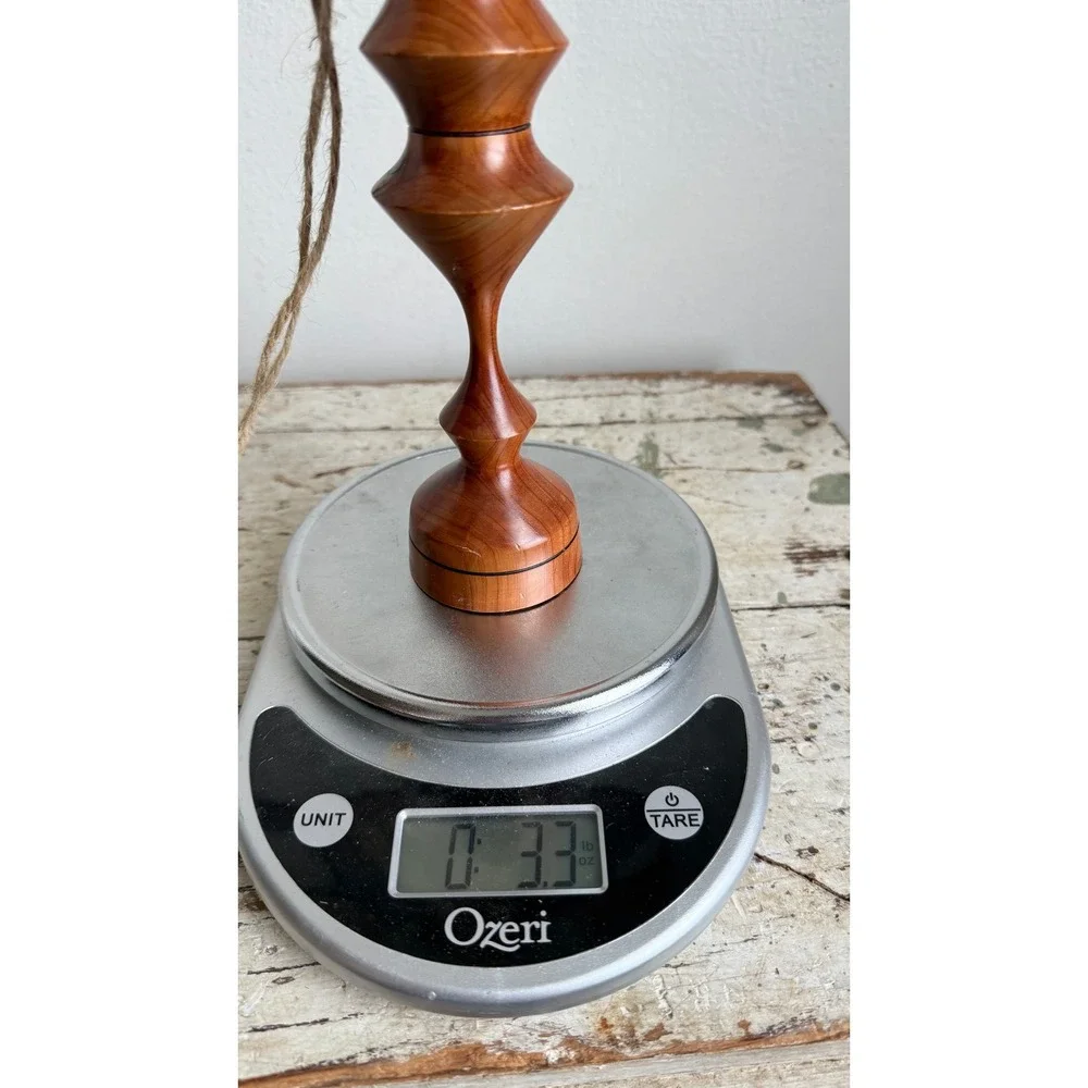 Hand Turned Wood Light Pull Hanging Ornament Geometric Spindle 8.5 Inch